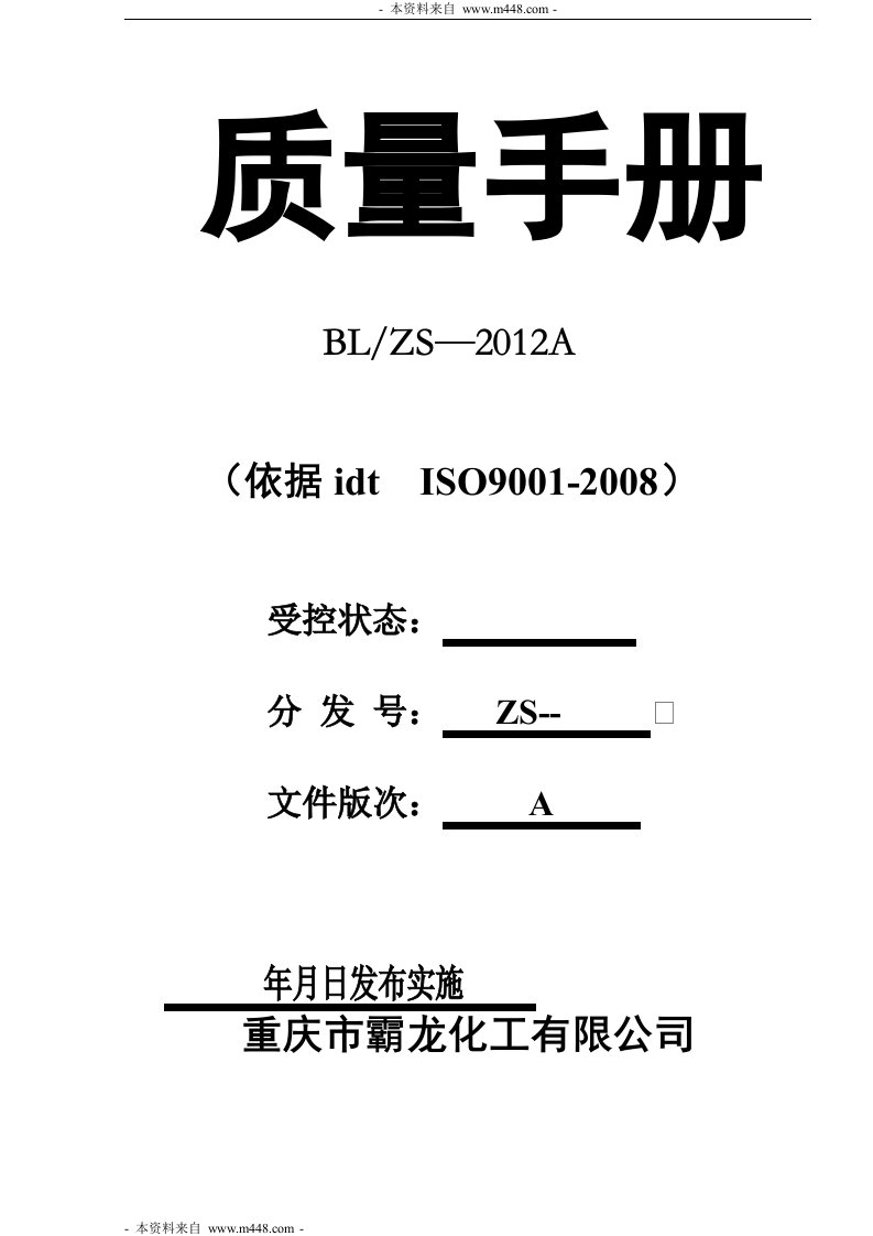 《霸龙化工公司(万能胶)ISO9001-2008质量手册》(51页)-质量手册