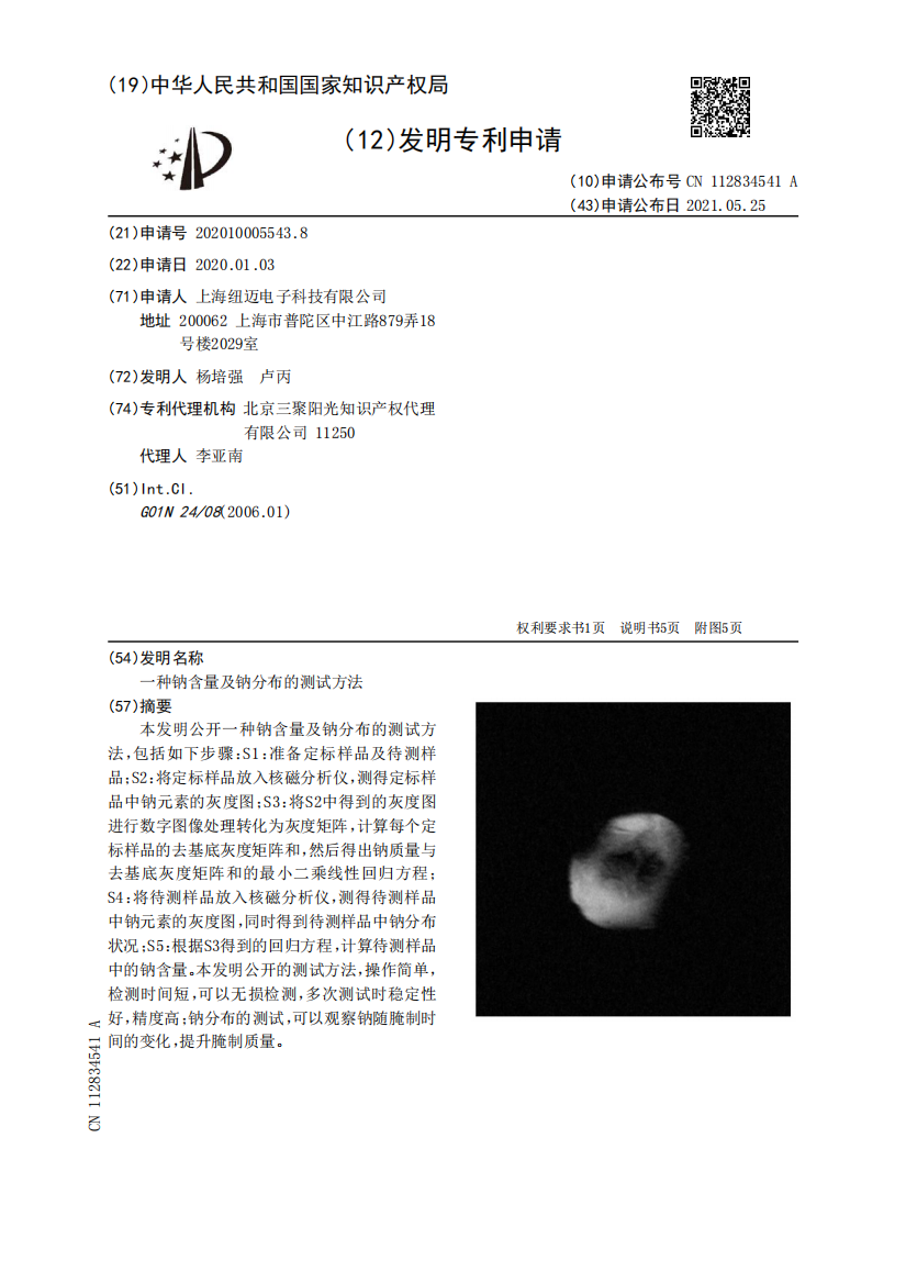 一种钠含量及钠分布的测试方法