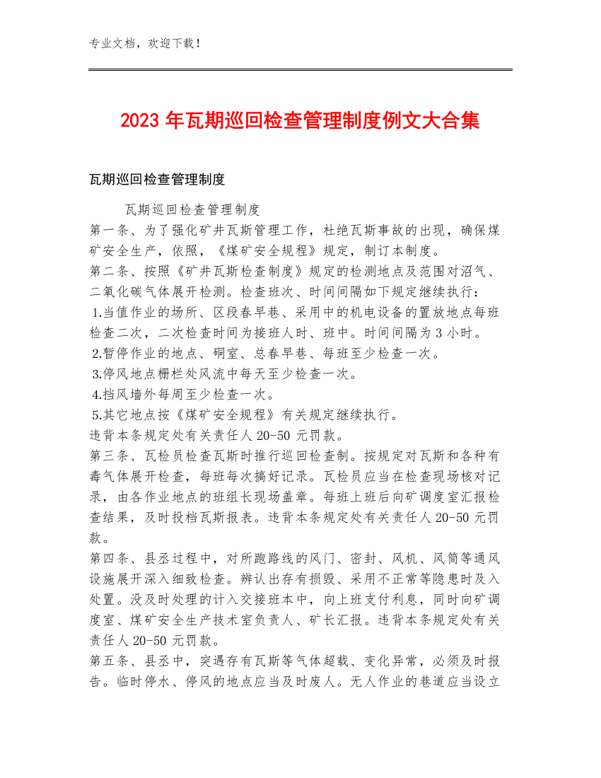 2023年瓦期巡回检查管理制度例文大合集