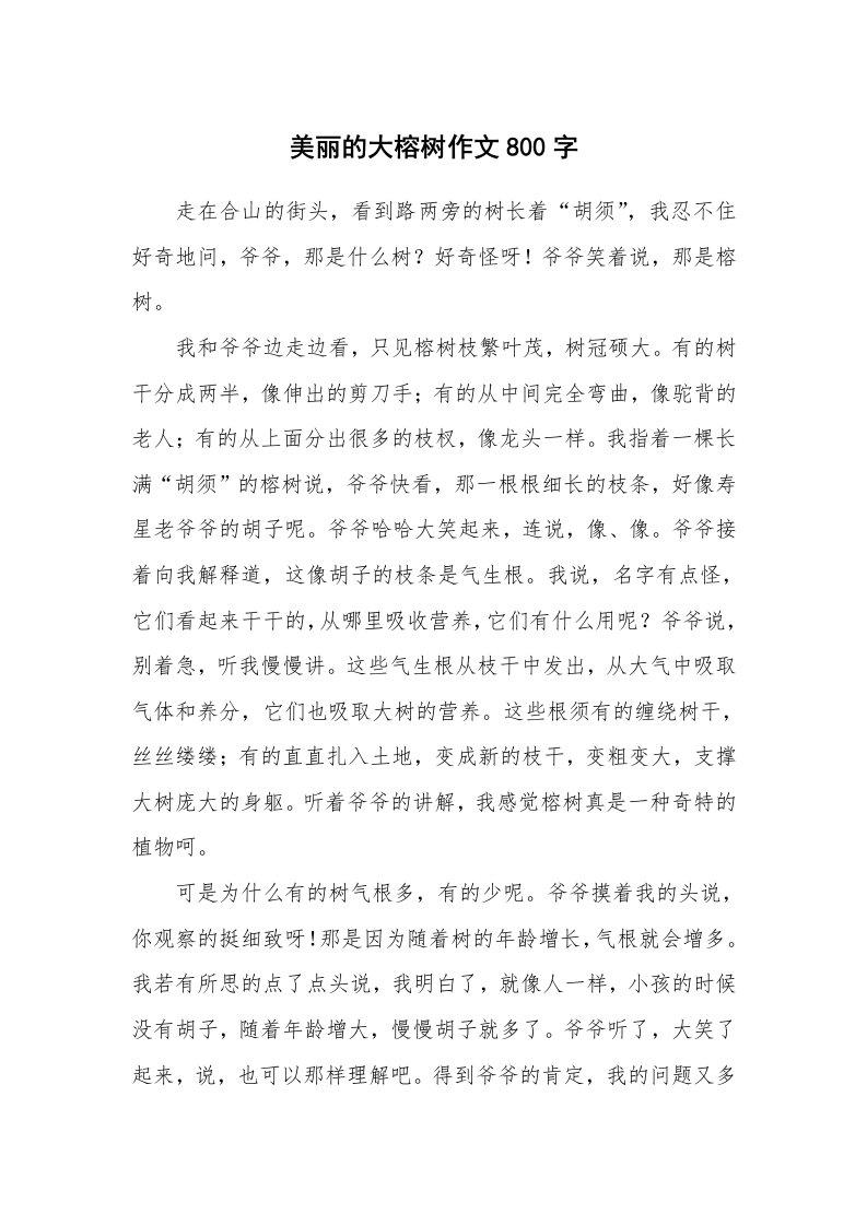 美丽的大榕树作文800字