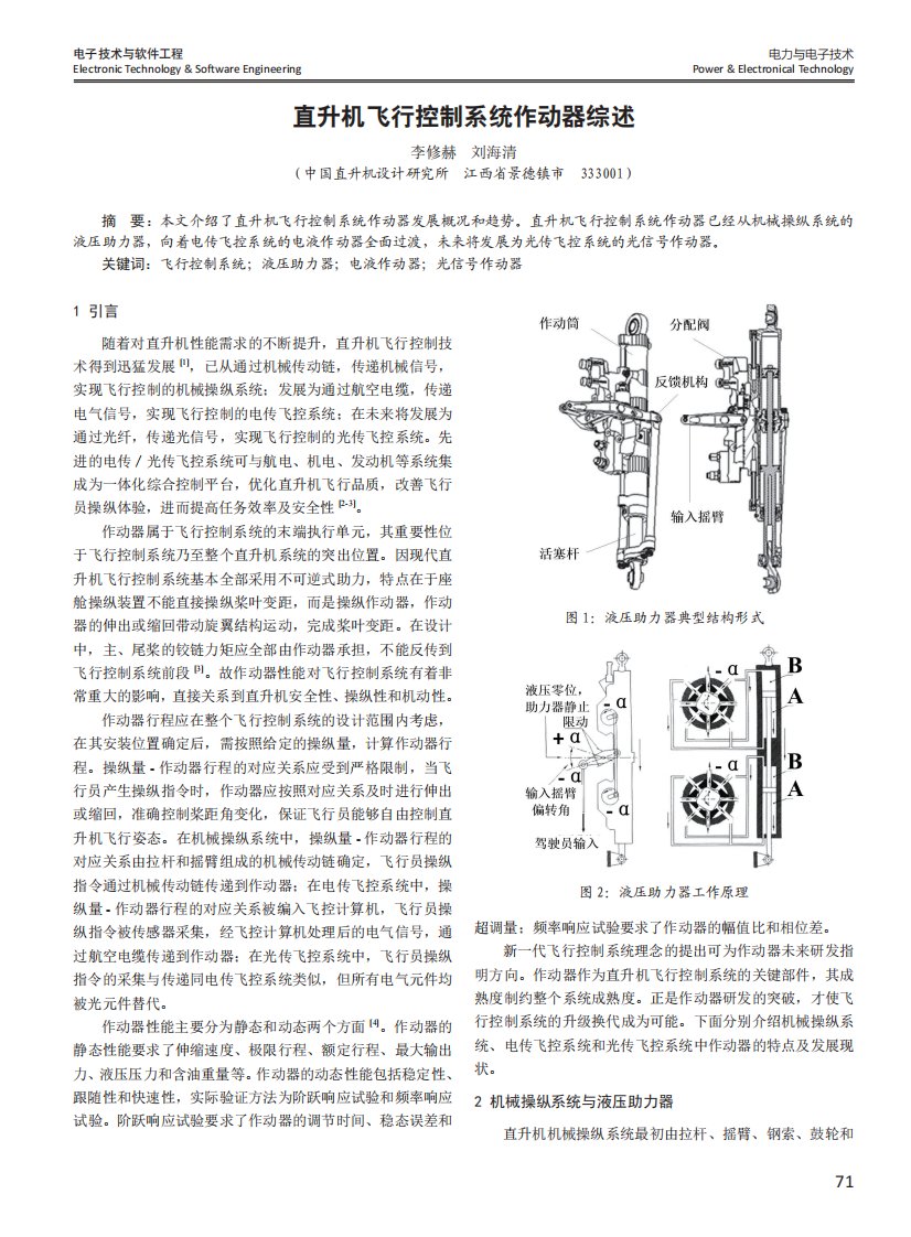 直升机飞行控制系统作动器综述