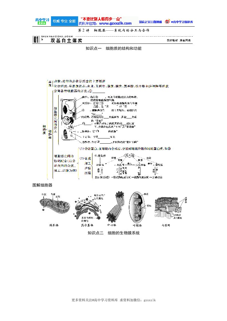 高三生物第一轮复习讲义细胞器【推荐关注@高中学习资料库】