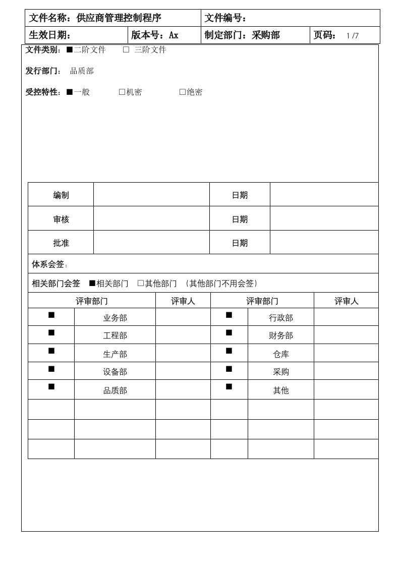 采购部供应商管理控制程序