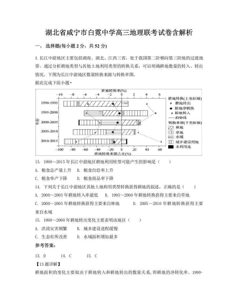 湖北省咸宁市白霓中学高三地理联考试卷含解析