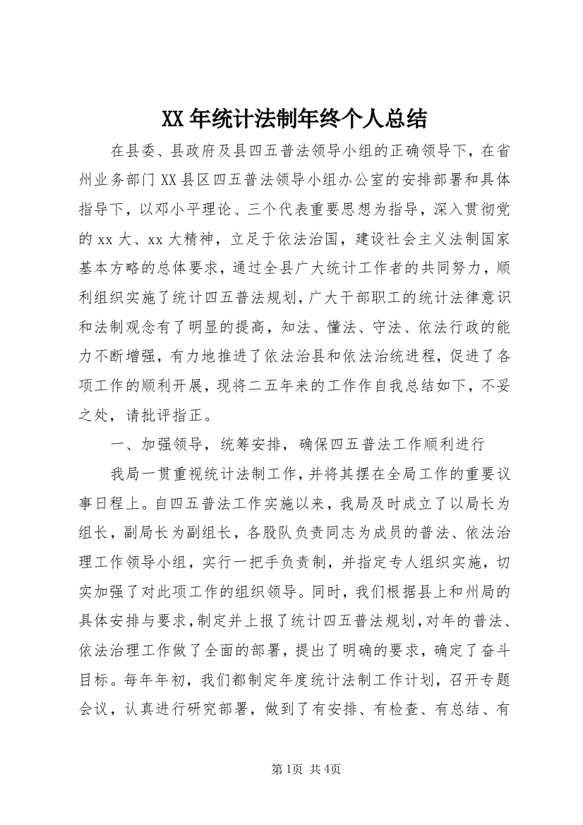 XX年统计法制年终个人总结