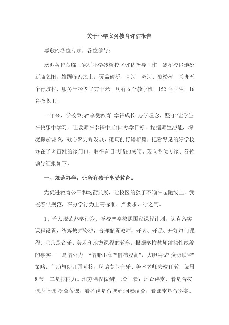 关于小学义务教育评估报告