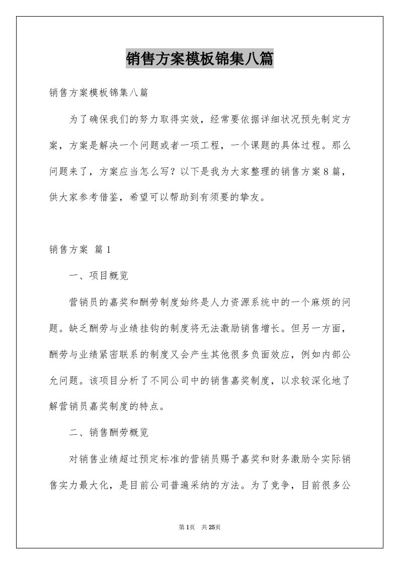 销售方案模板锦集八篇例文