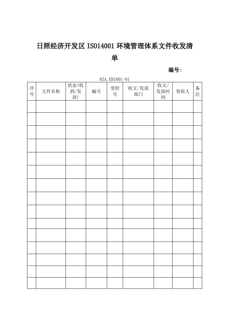 精选环境管理体系-文件收发清单