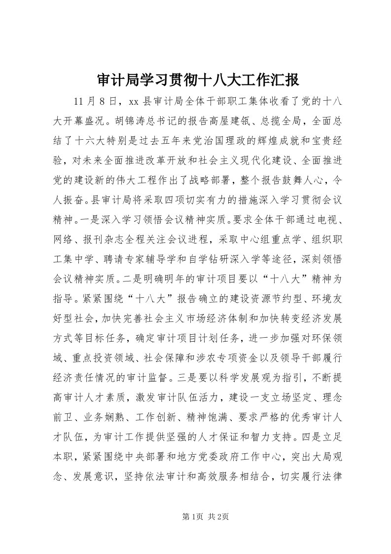 5审计局学习贯彻十八大工作汇报