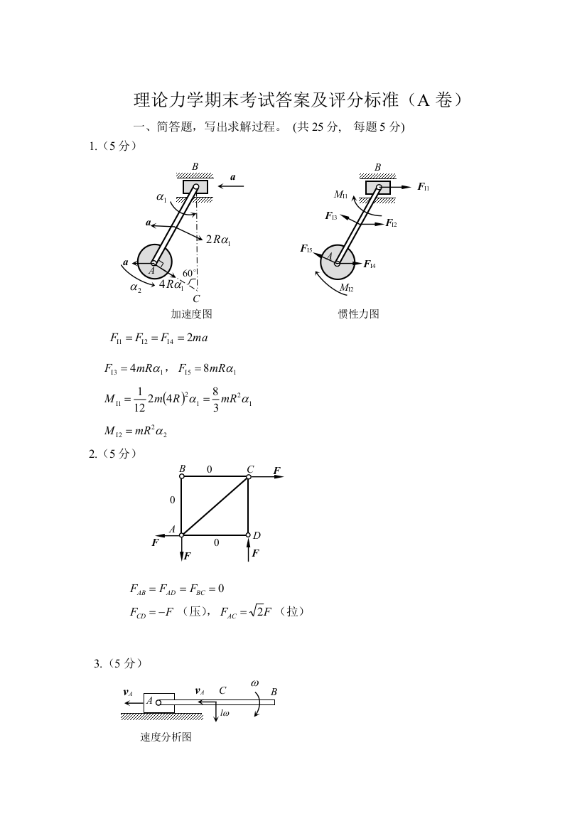 2013大连理工期末理论力学2014.1-A卷-答案