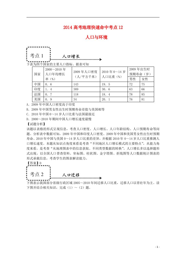 高考地理快速命中考点12(1)