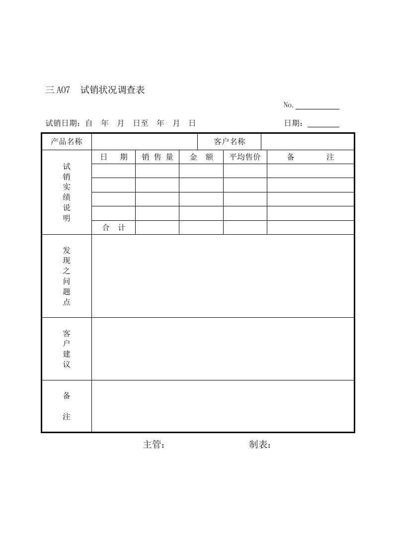 表格模板-试销状况调查表