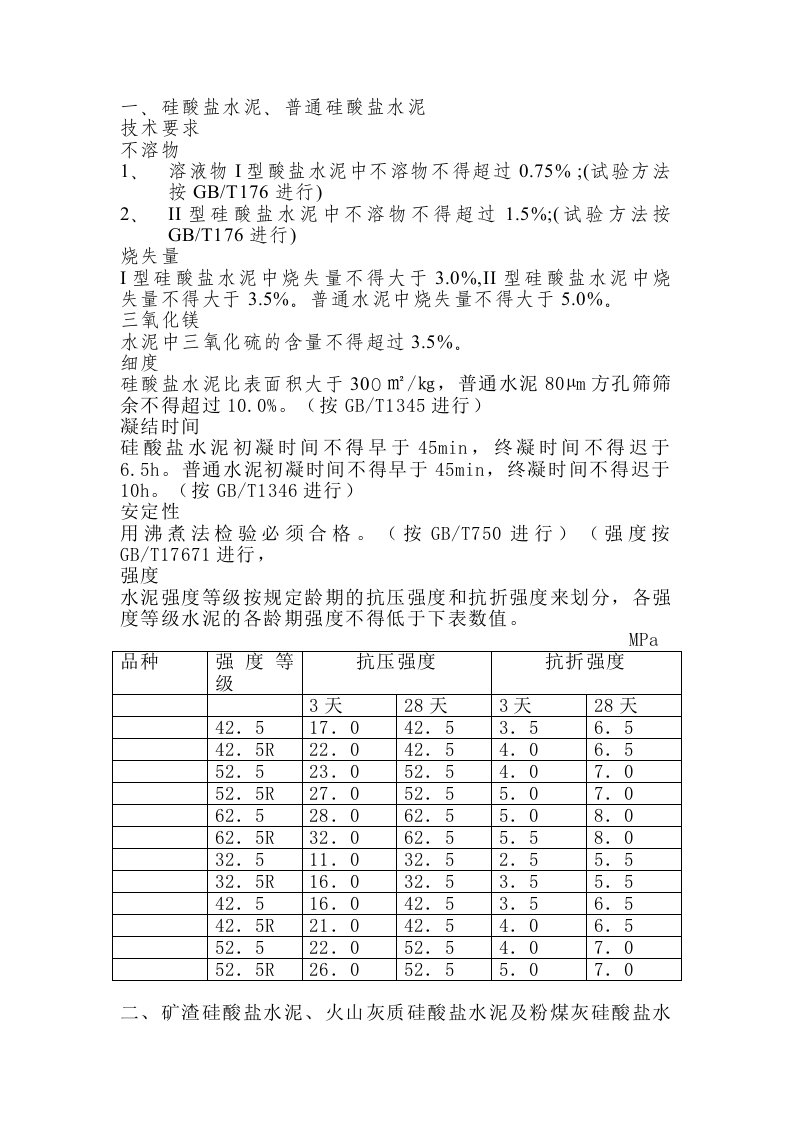 水泥的技术要求