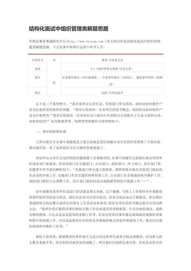 结构化面试中组织管理类解题思路