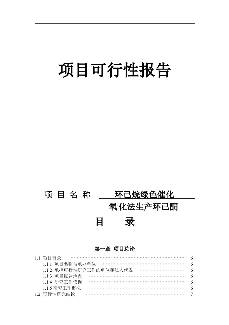 化氧化法生产环己酮项目可行性报告