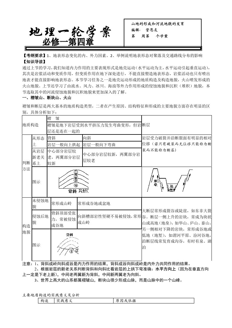 山岳与流水地貌学案