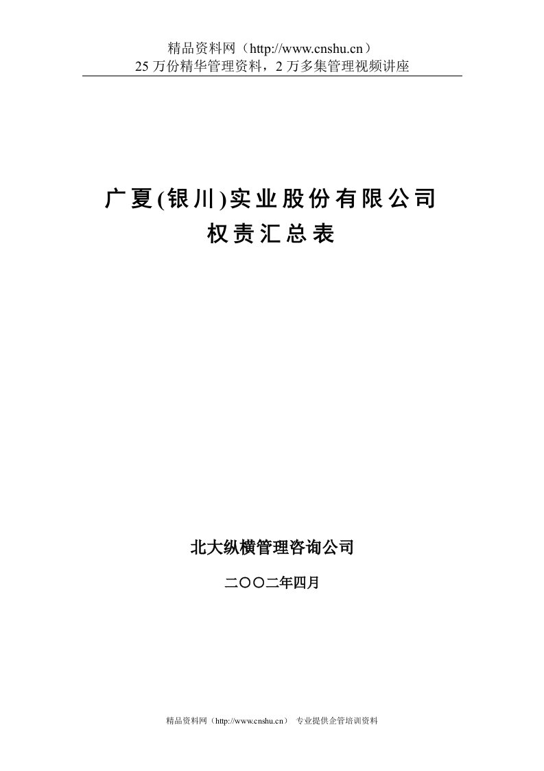 广夏(银川)实业股份有限公司权责汇总表