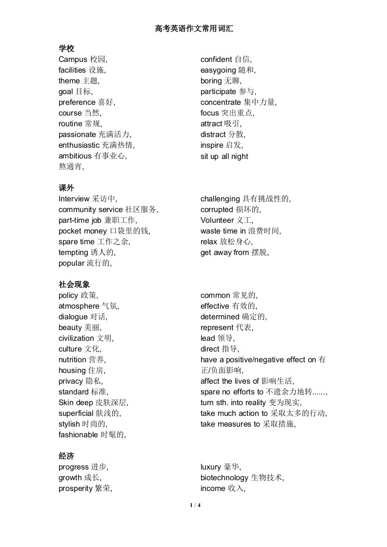 高考英语作文常用词汇