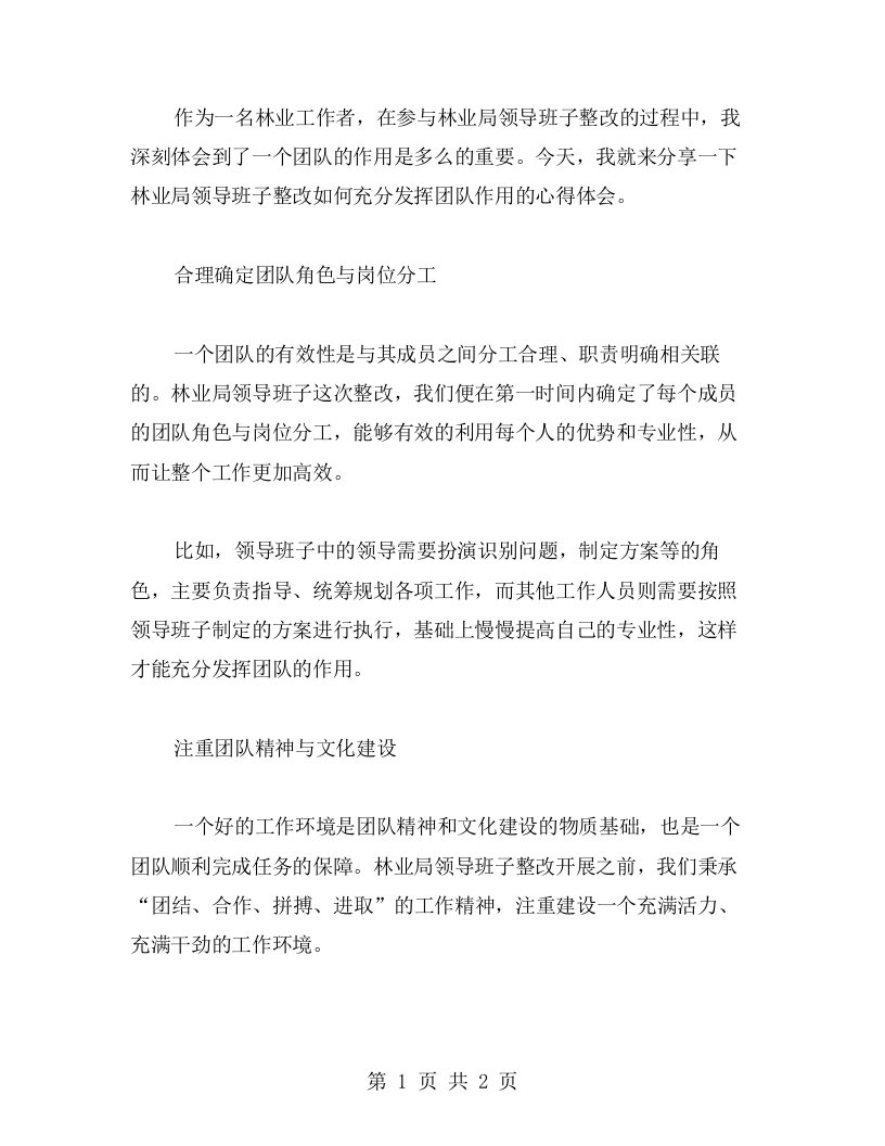 心得文章：林业局领导班子整改如何充分发挥团队作用