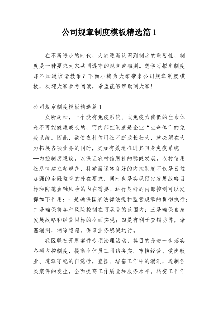 公司规章制度模板精选篇1