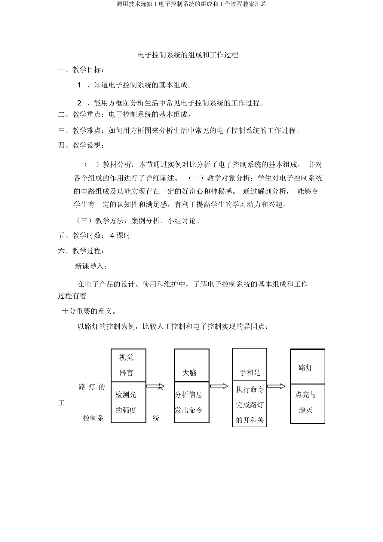 通用技术选修1电子控制系统的组成和工作过程教案汇总