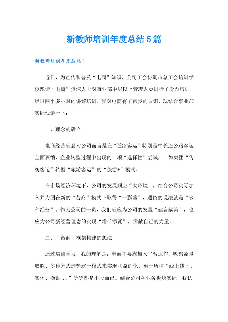 新教师培训年度总结5篇