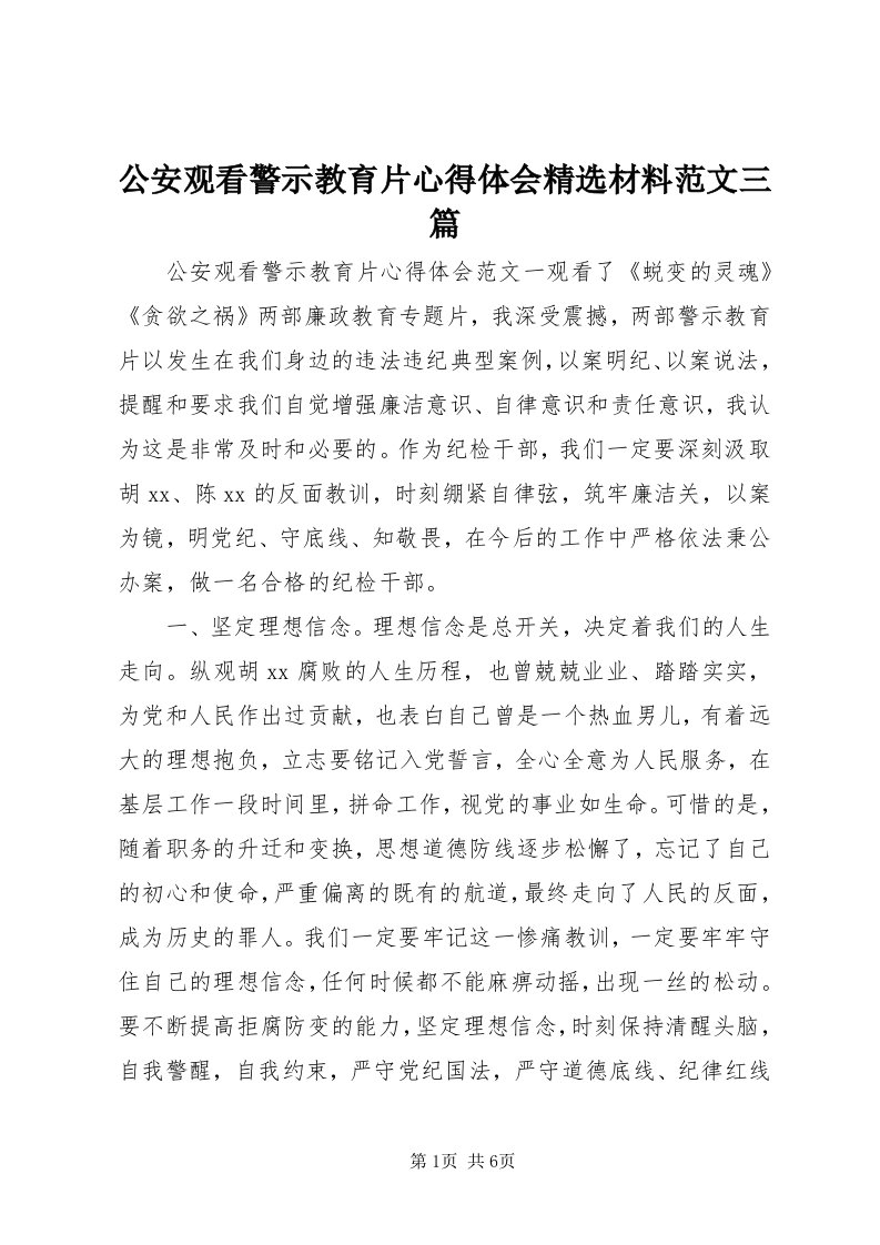 公安观看警示教育片心得体会精选材料范文三篇