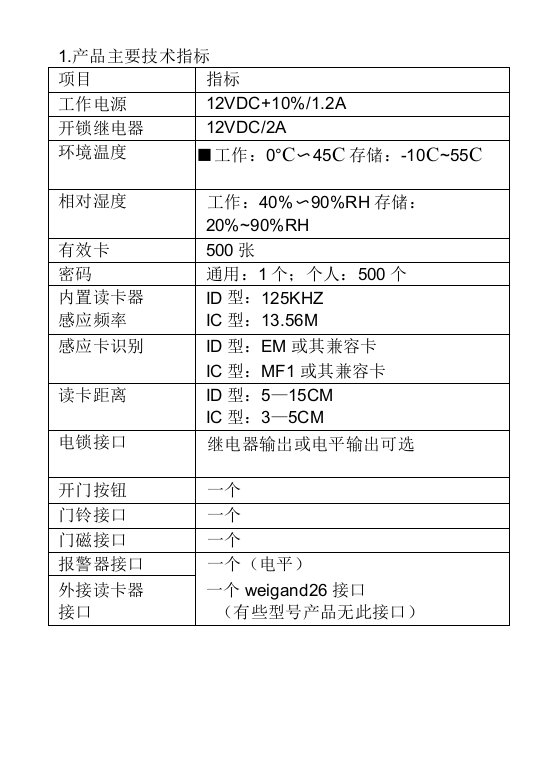 门禁说明书