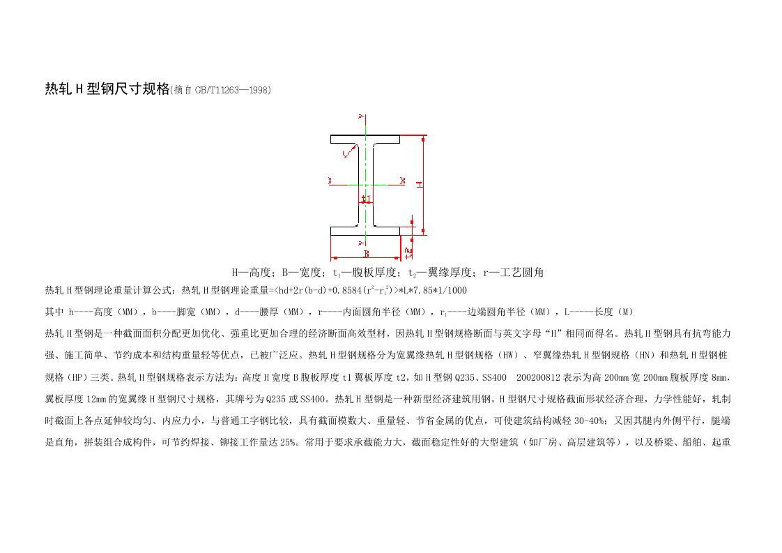 h型钢规格尺寸表word版