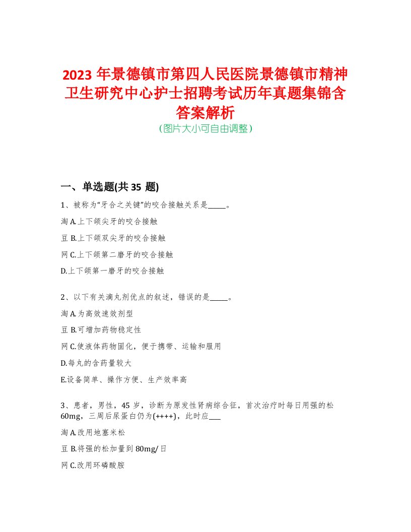 2023年景德镇市第四人民医院景德镇市精神卫生研究中心护士招聘考试历年真题集锦含答案解析-0