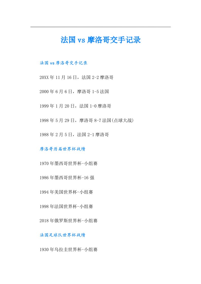 法国vs摩洛哥交手记录