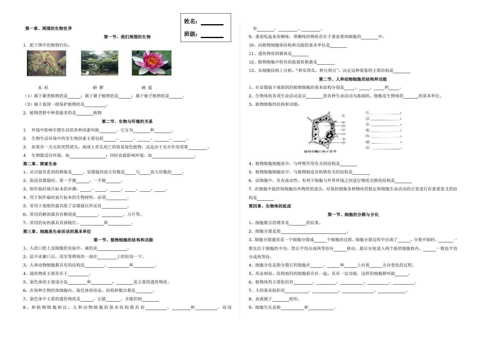 初二生物复习作业集