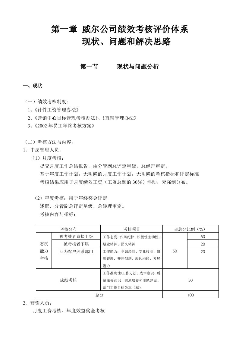 威尔公司绩效考核评价体系设计