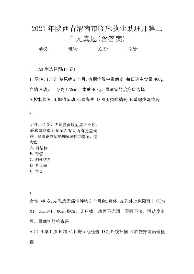 2021年陕西省渭南市临床执业助理师第二单元真题含答案