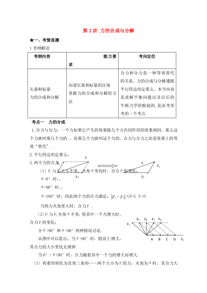 （高中物理）第2讲力的合成与分解