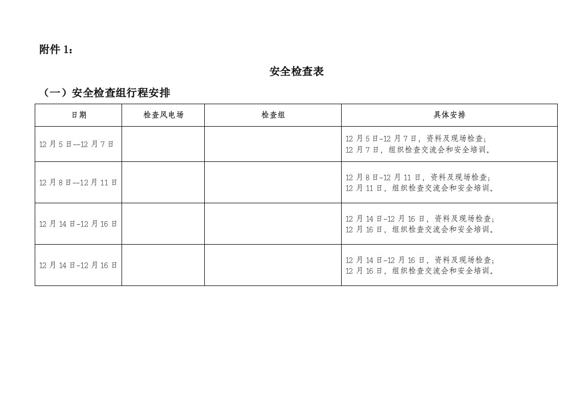 风电场安全检查表