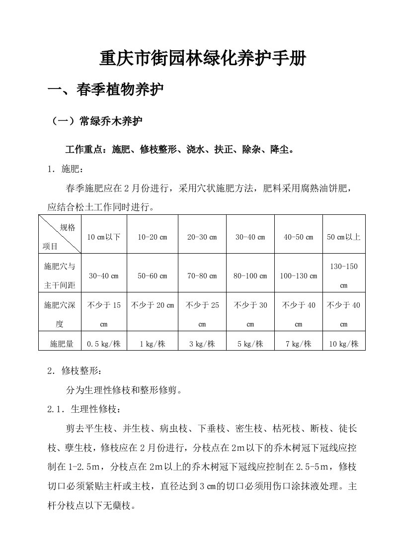 重庆绿化养护手册