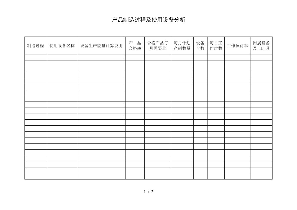 产品设备管理表格汇总5