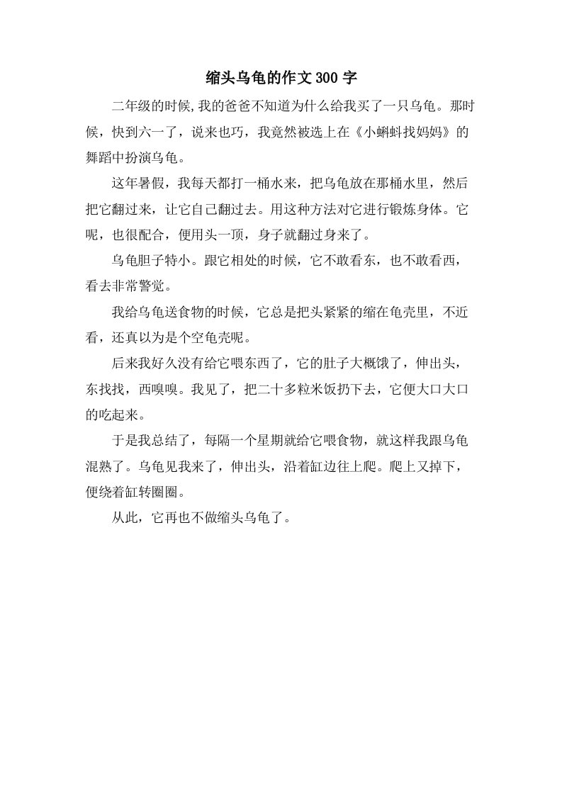 缩头乌龟的作文300字