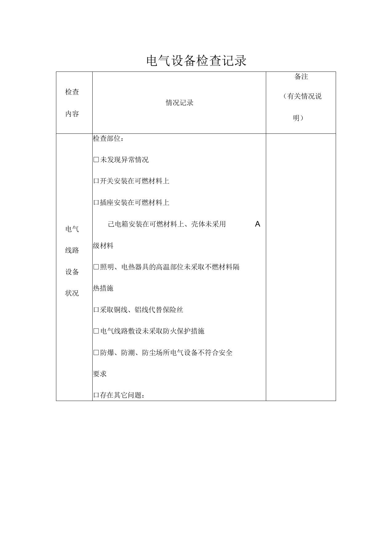 电气设备检查记录