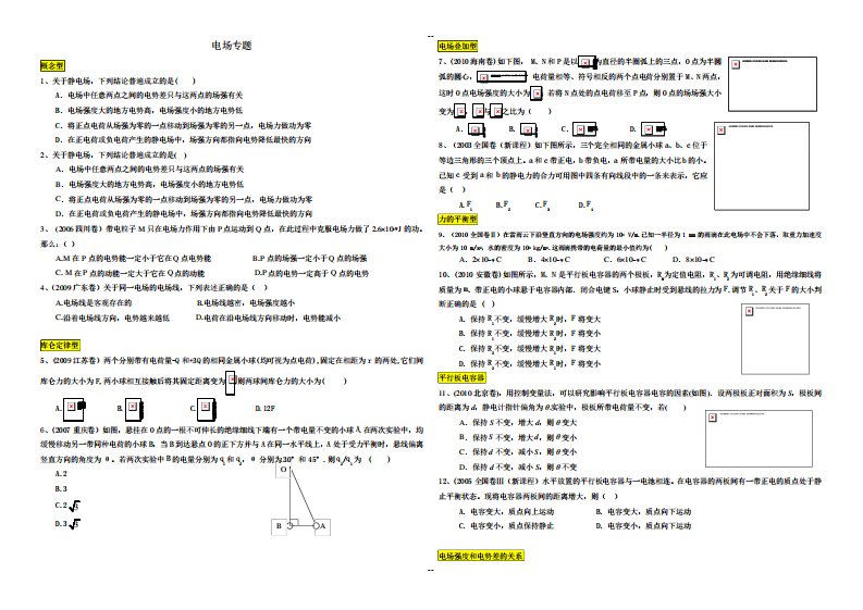 高三物理二轮复习电场专题