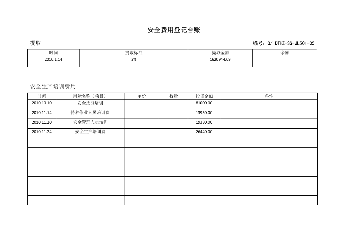 (参考)安全生产投入费用台账