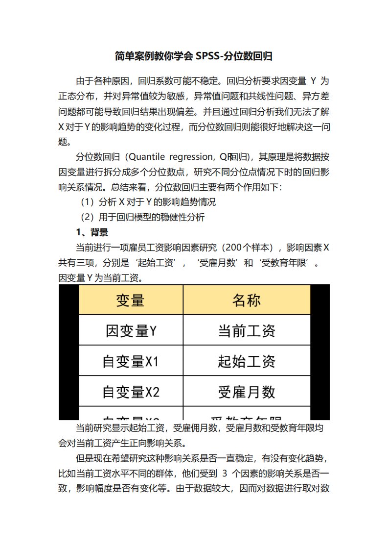 简单案例教你学会SPSS分位数回归