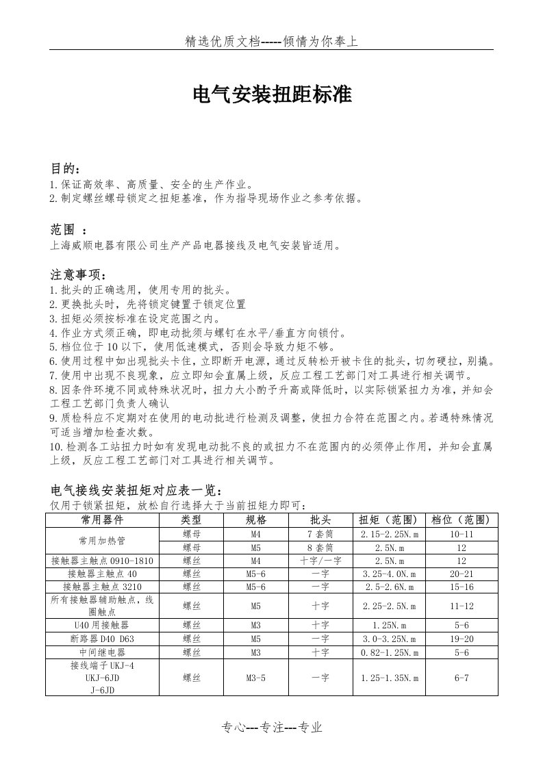 电气安装扭矩标准(共2页)