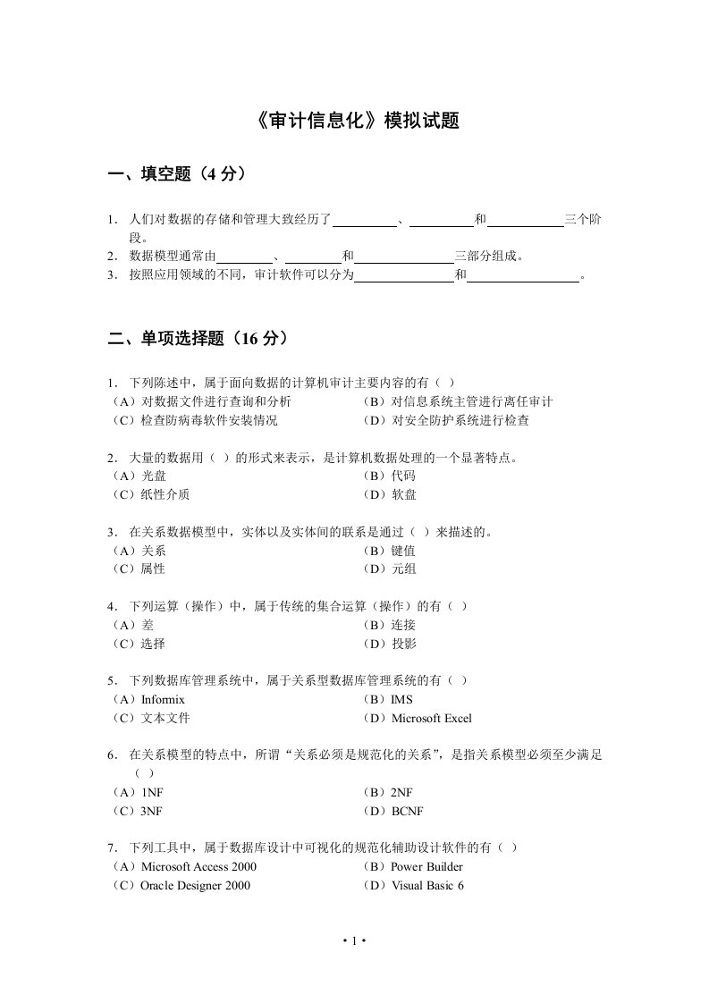 《审计信息化》模拟试题及答案