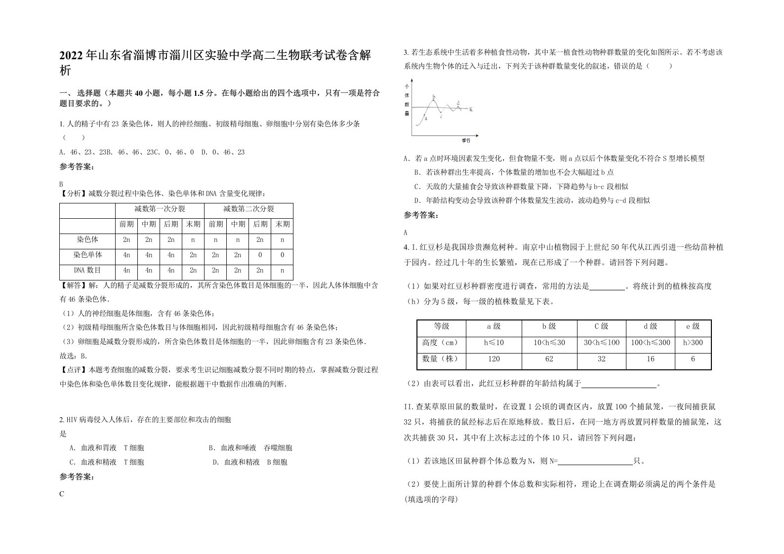 2022年山东省淄博市淄川区实验中学高二生物联考试卷含解析