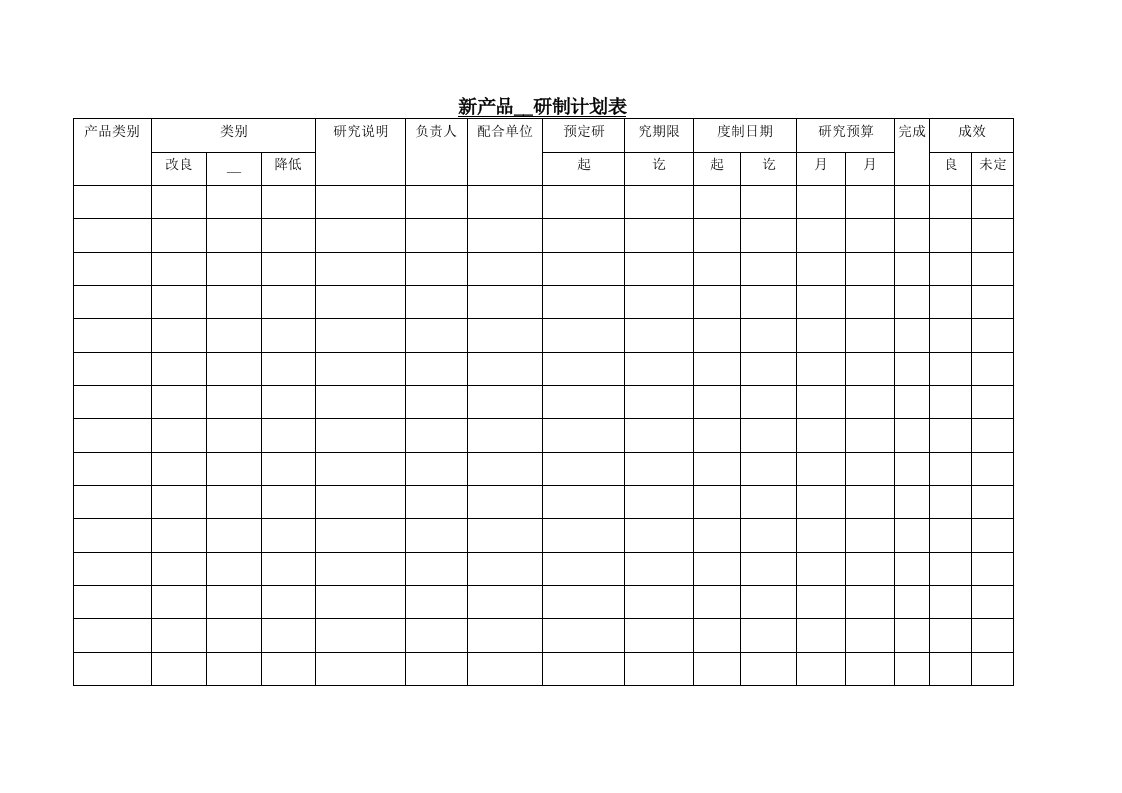 新产品开发研制计划表