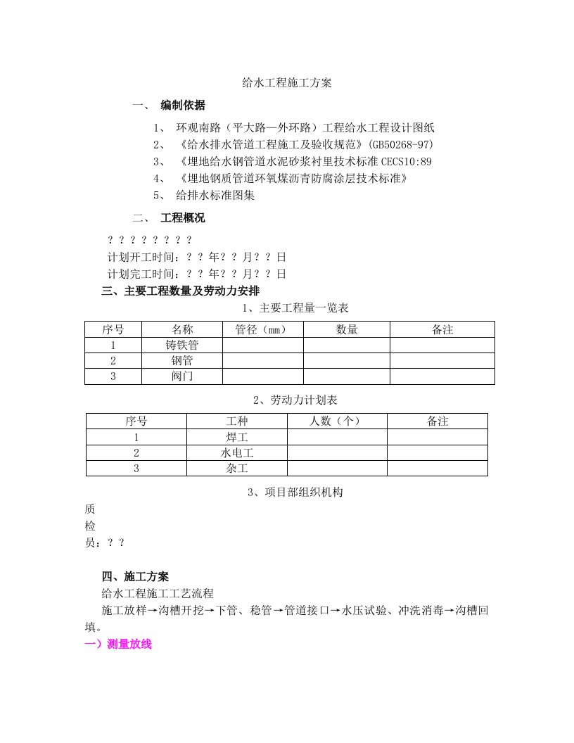 给水工程施工方案