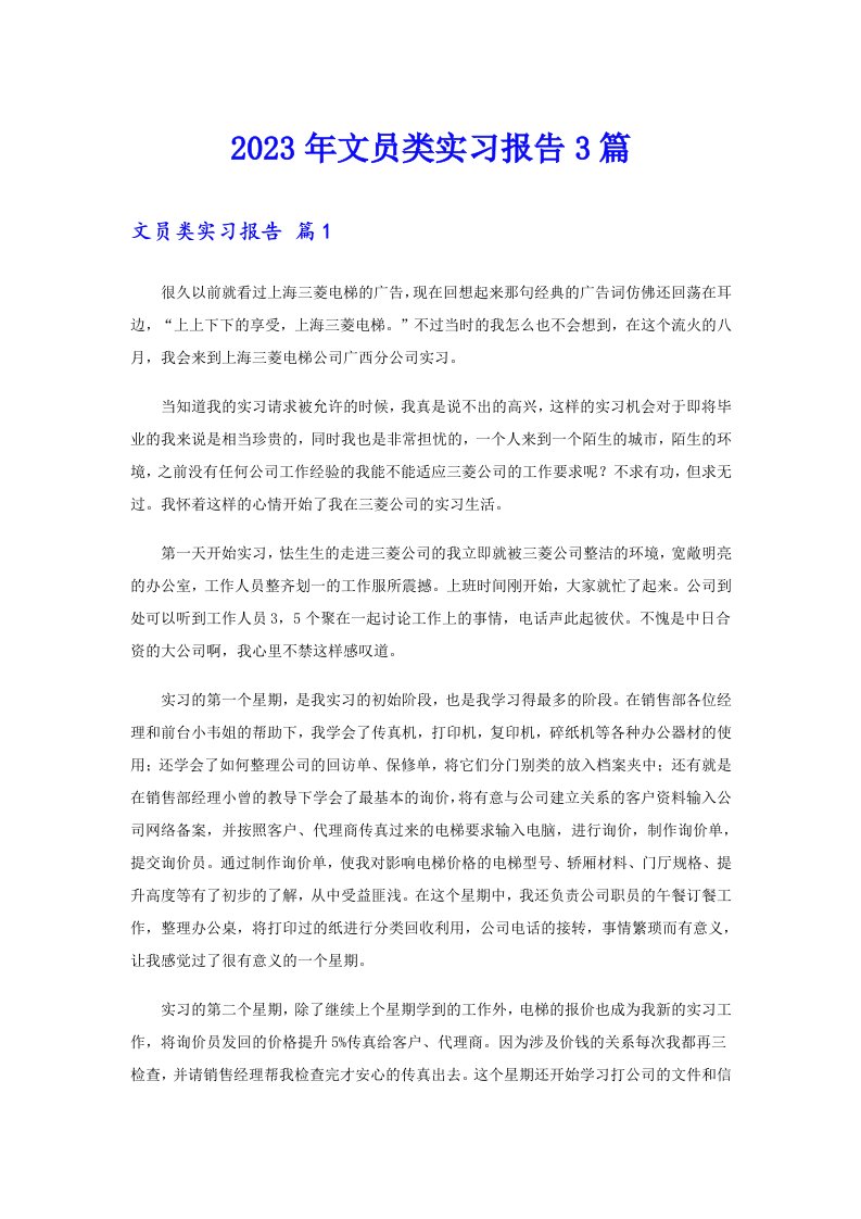 2023年文员类实习报告3篇