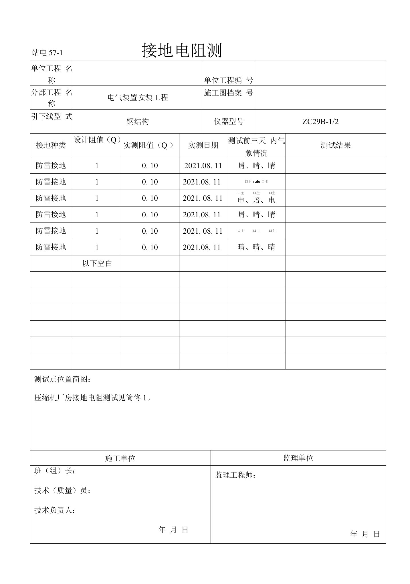 接地电阻测试记录